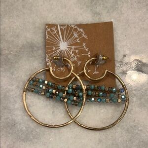 Gold and Turquoise Beaded Hoop Earrings